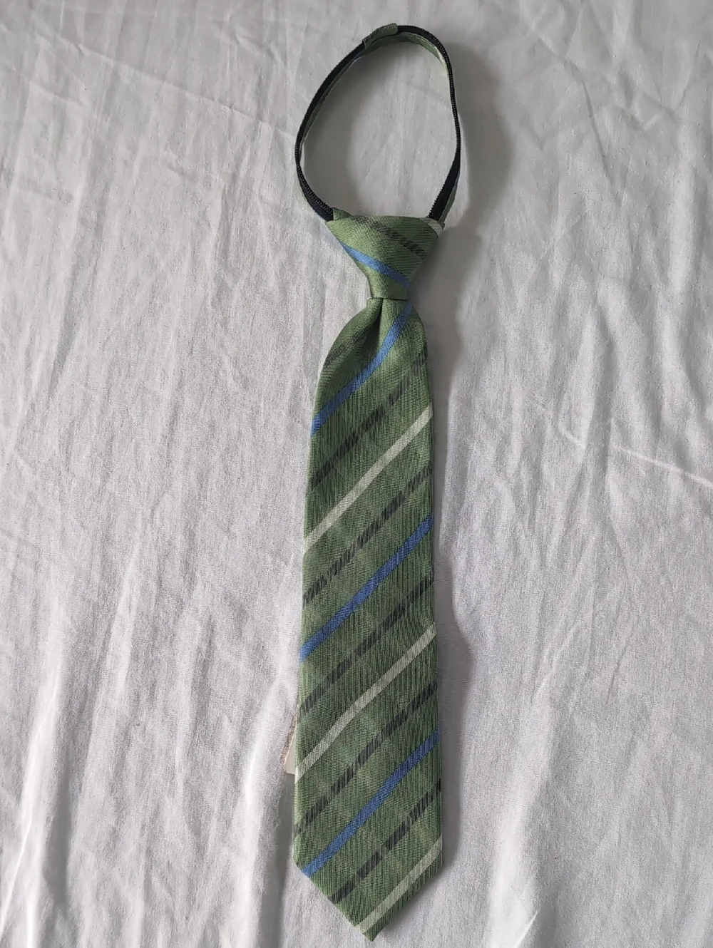 Chaps Green Striped Kids Tie with Blue and Gray Accents